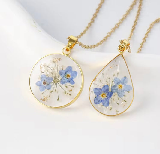 Pendant with Real Forget me not Flowers