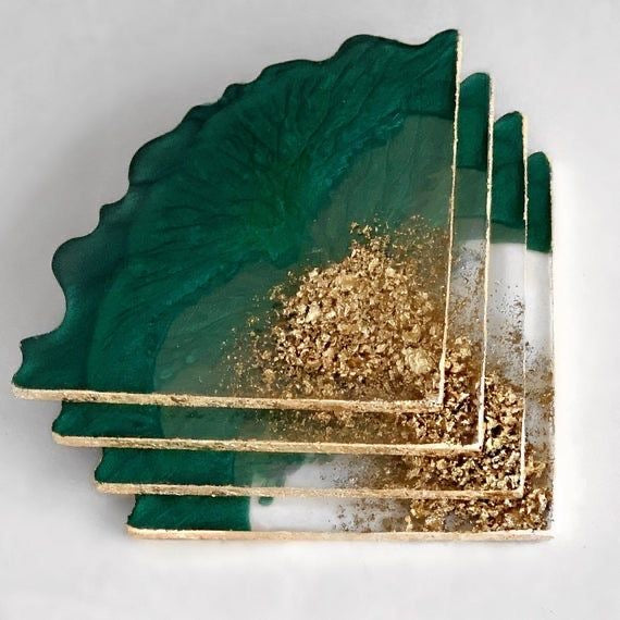 Green & Gold Triangle Coasters Set