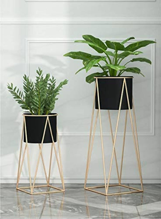 Set of 2 - Metal Floor Plant Stands (Black)