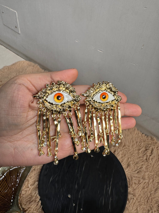 Evil Eye Statement Gold Toned Earrings