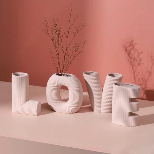 Ceramic Ribbed LOVE Letters Vases - Set of 4