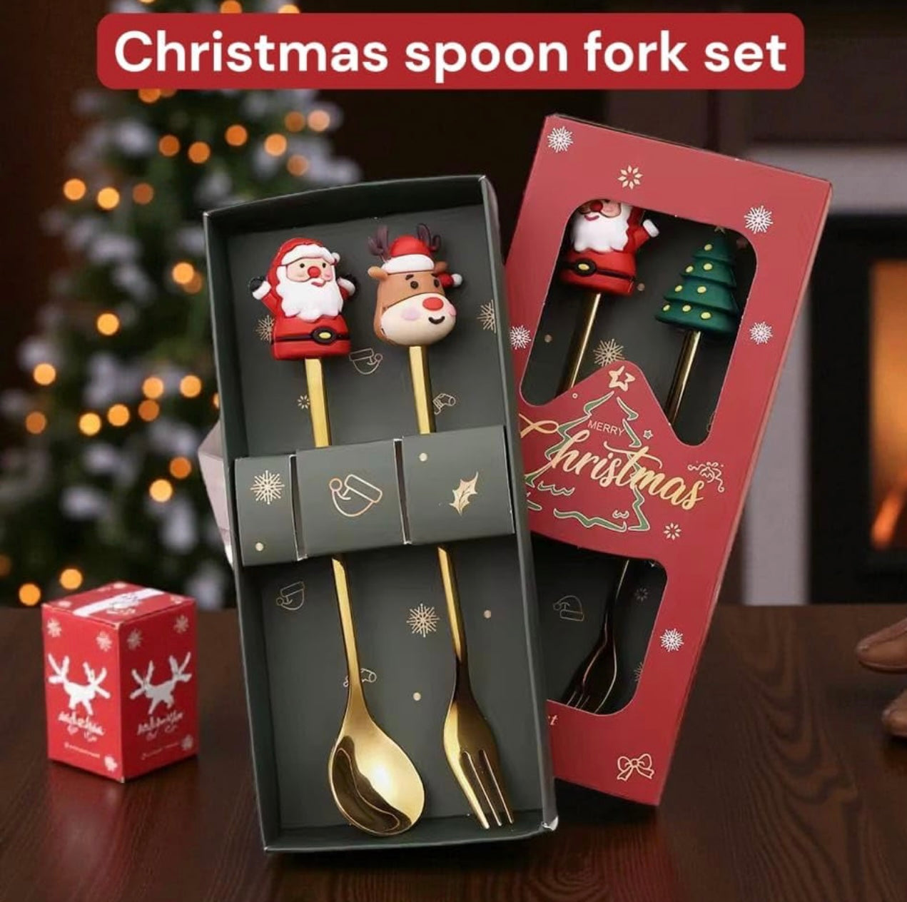 Cute Christmas Theme Cutlery - Gold Spoons & Forks Set