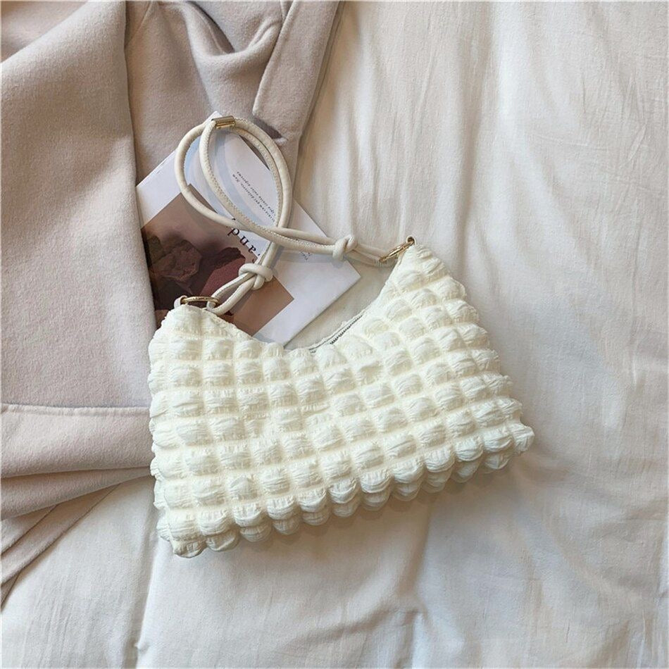 Designer Ruched Puff Baguette Handbag