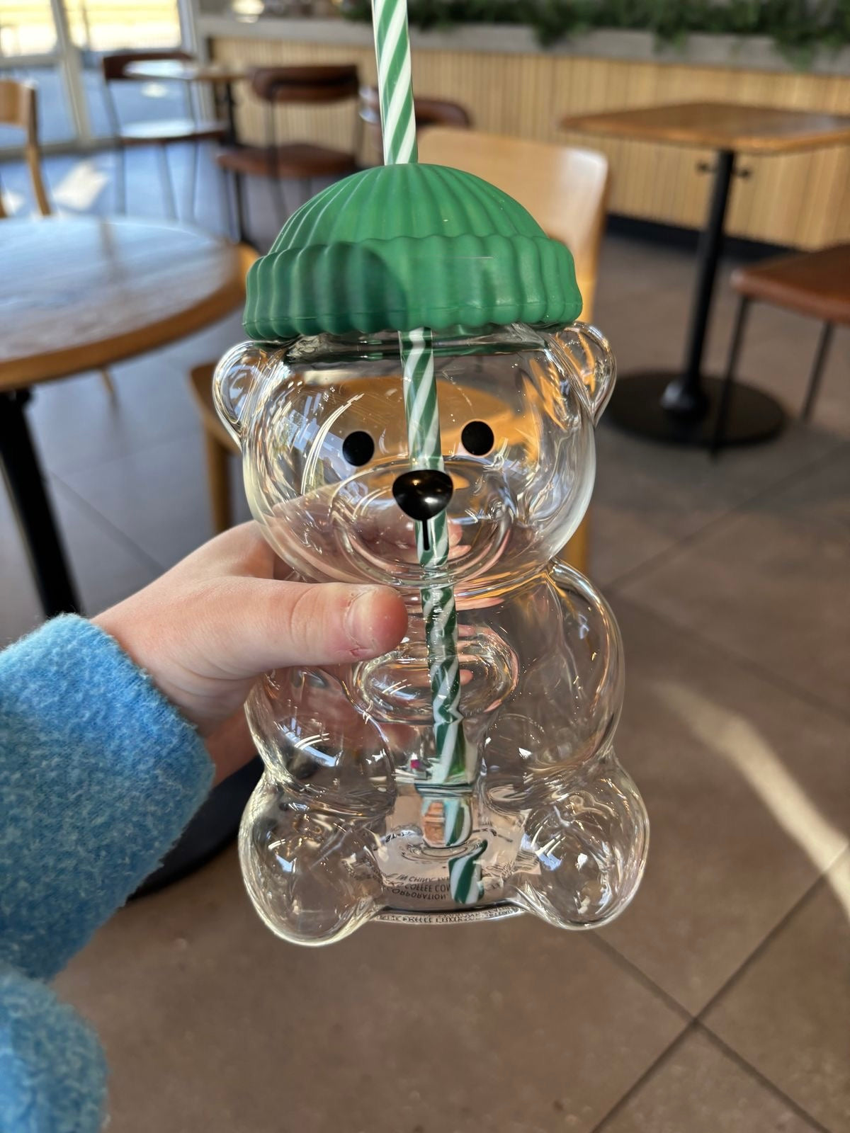Cute Teddy Glass Tumbler with Straw & Lid