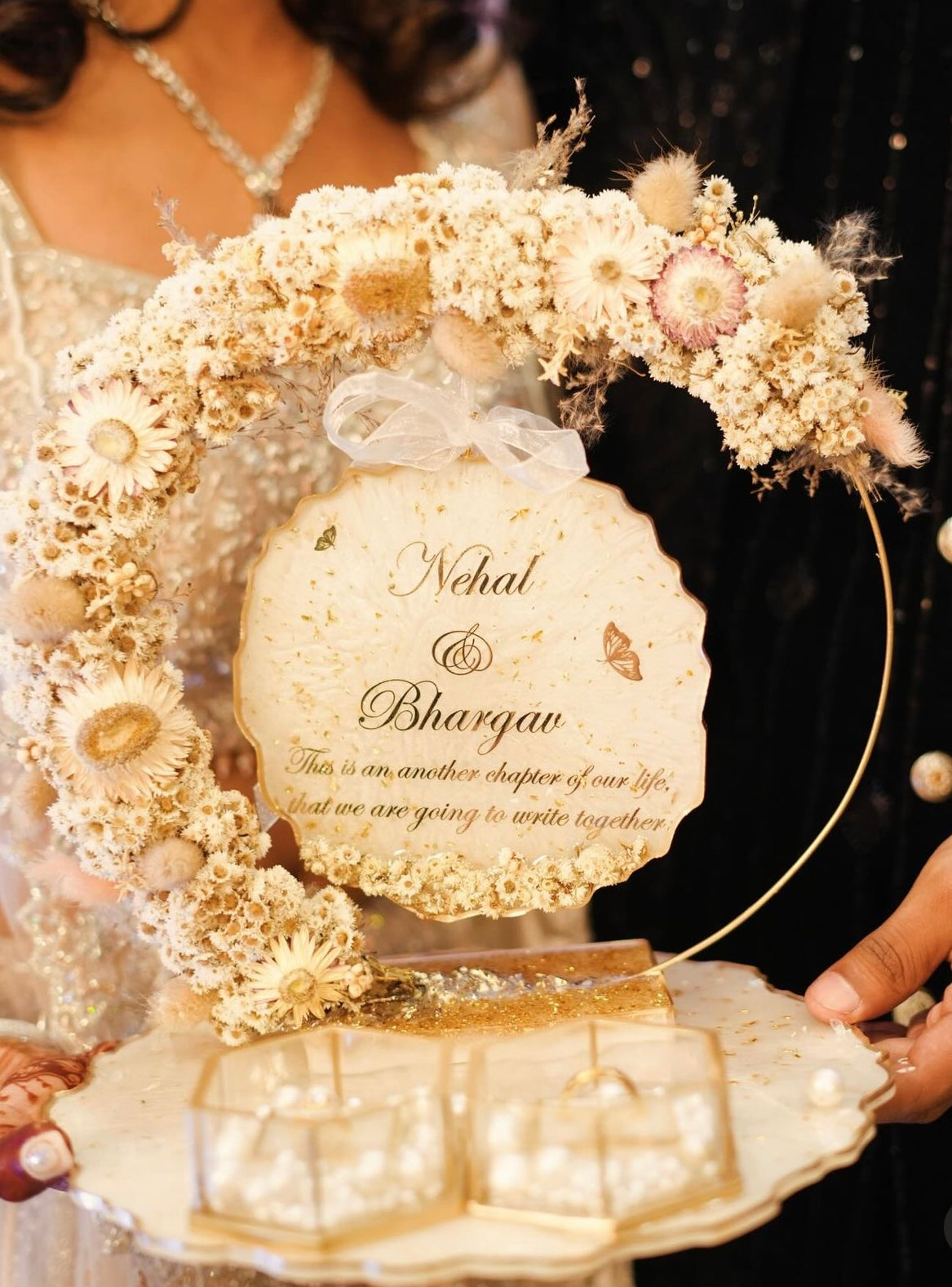 Customised Engagement Ring Display Platter with Photo & Text on Hanging Hoop