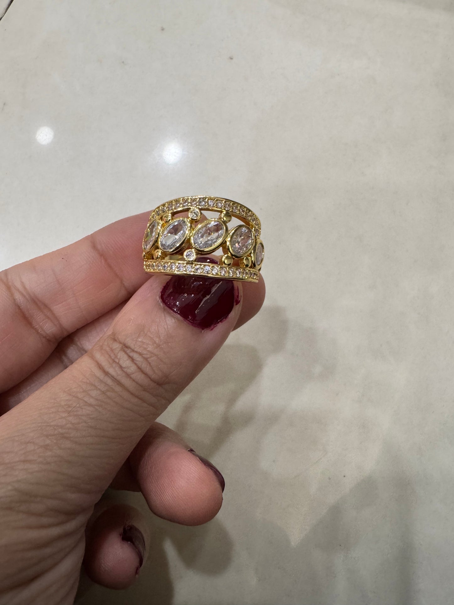 Elegant Gold Plated Zircon Statement Ring
