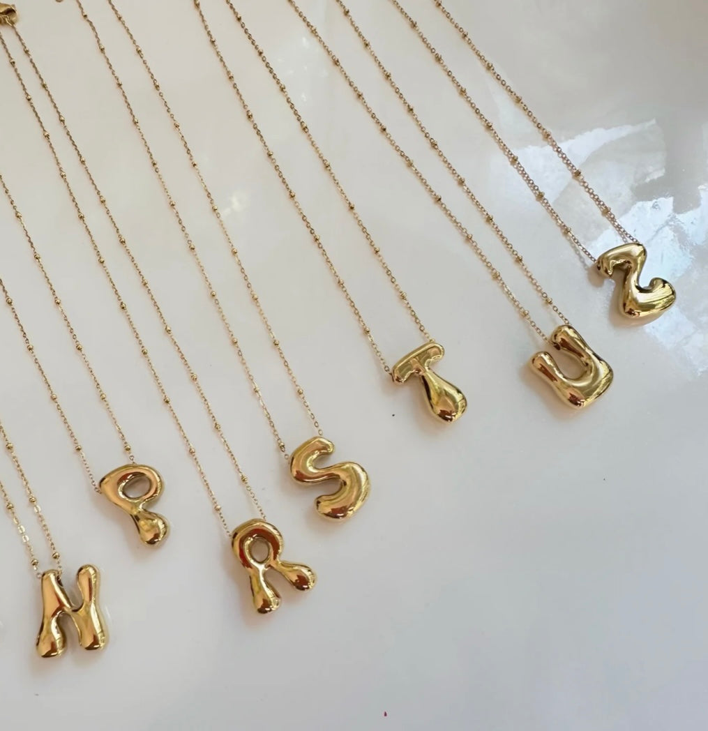 18k Gold Plated Balloon Letter Initial Alphabet Bubble Necklace
