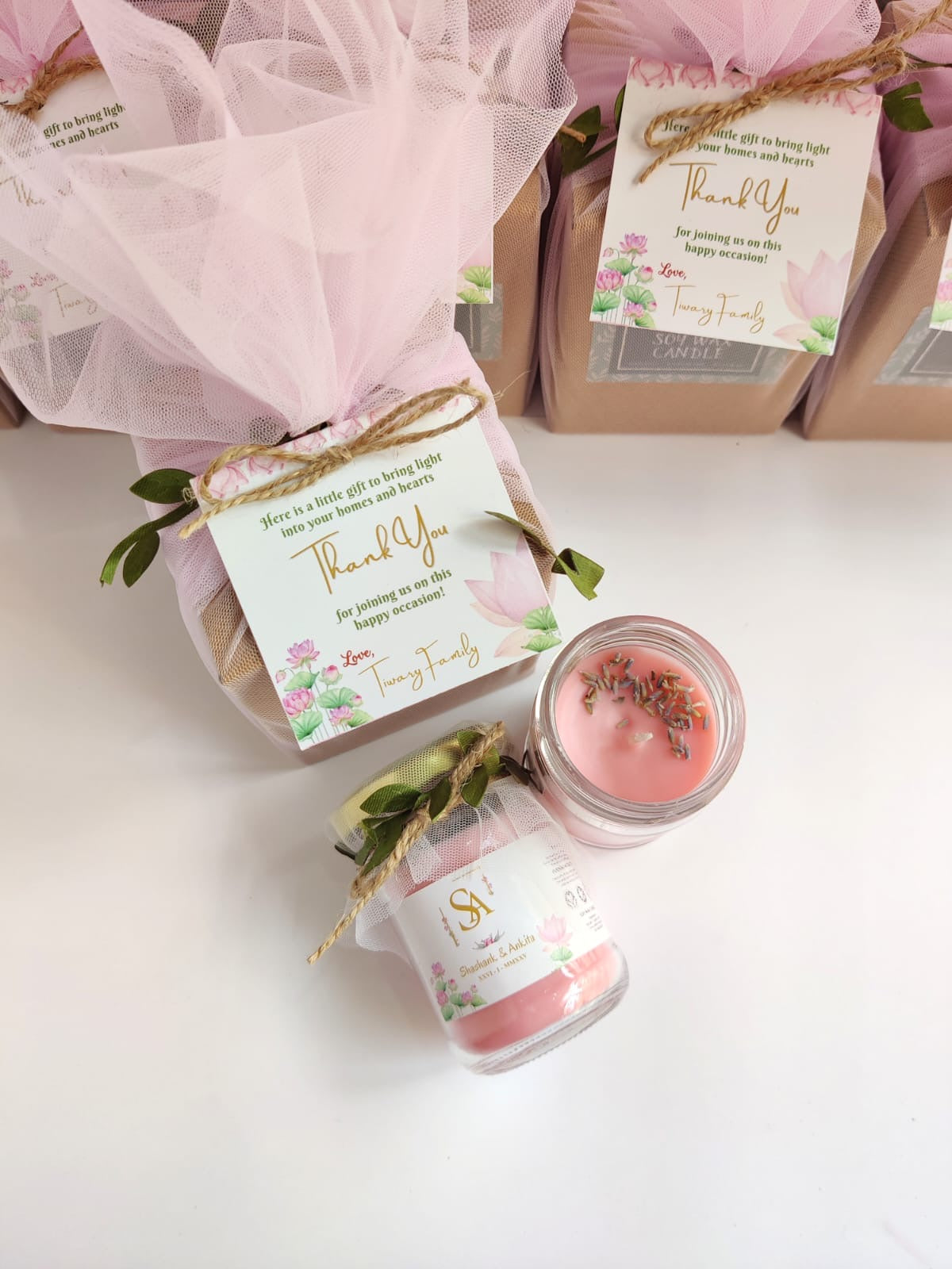 Votive Jar Candles for Return Gifts/Favours with Packaging & Personalised Tags