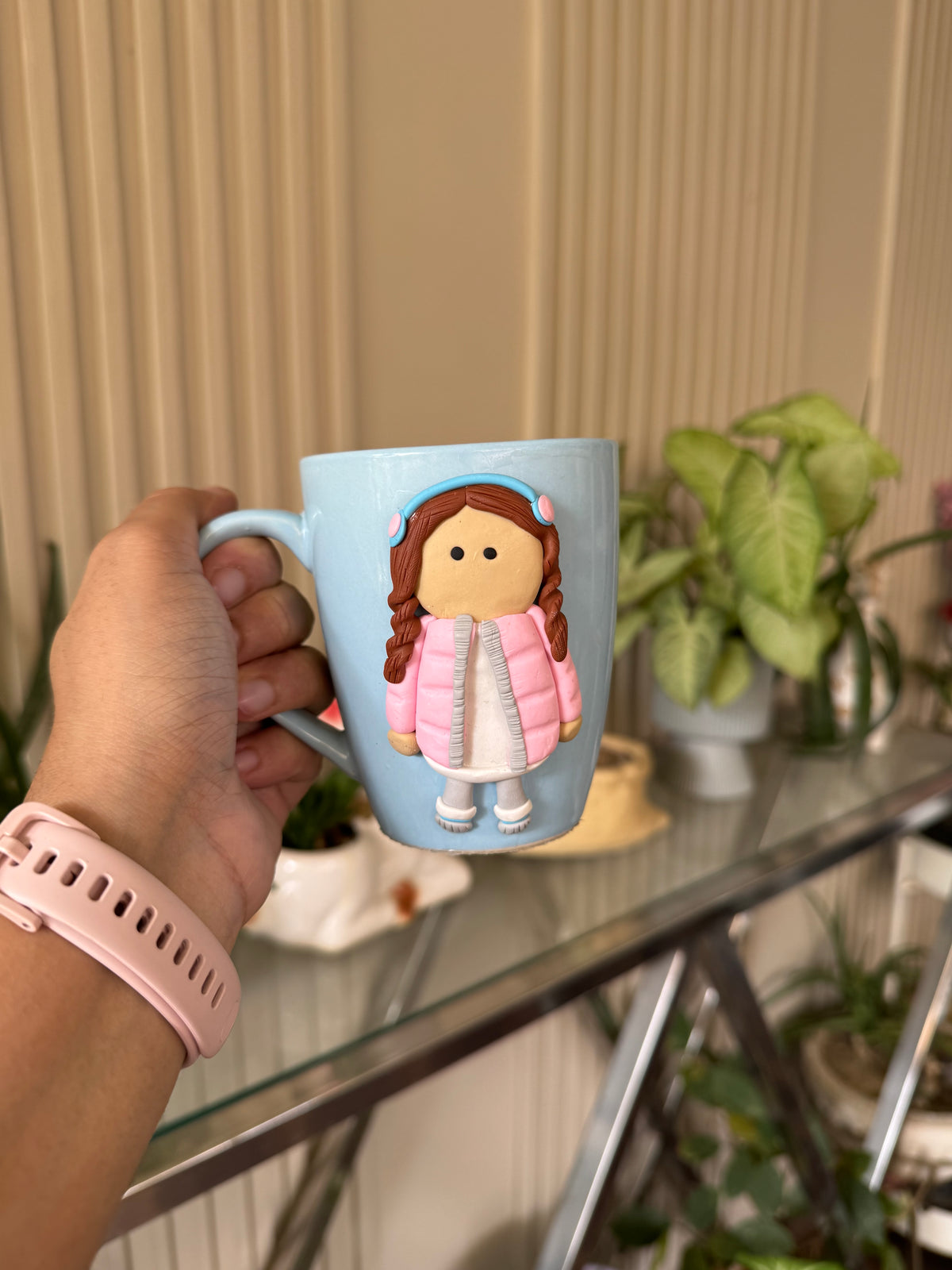 Cute Girl in Winter Clothes Handmade Ceramic Mug (250 ml)