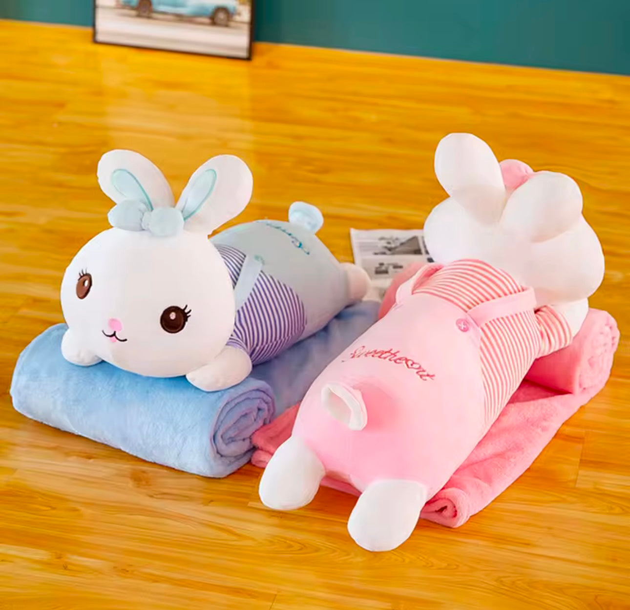 Plush Soft Stuffed Pillow with AC Blanket Inside