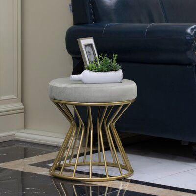 Modern Round Ottoman with Metal Base