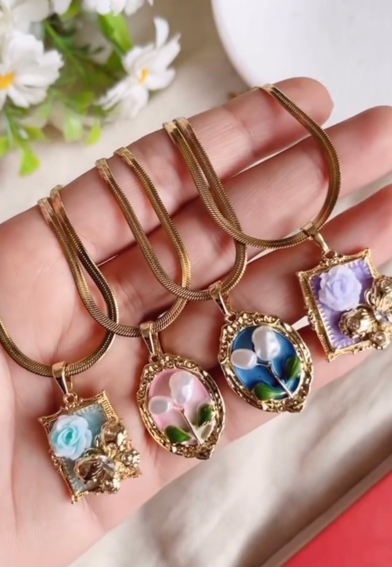 Classic Gold Plated Enamel Pendant (Random Design)