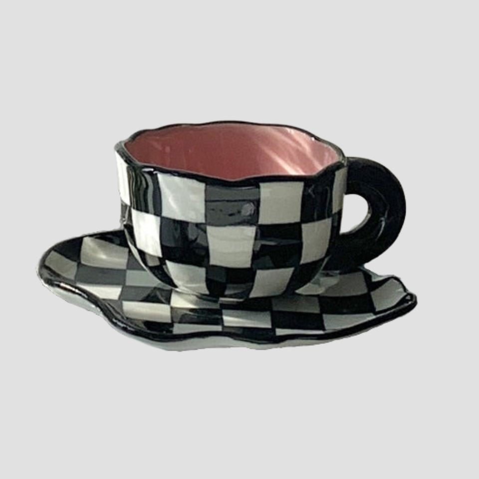 Checkered Mug and Saucer Set