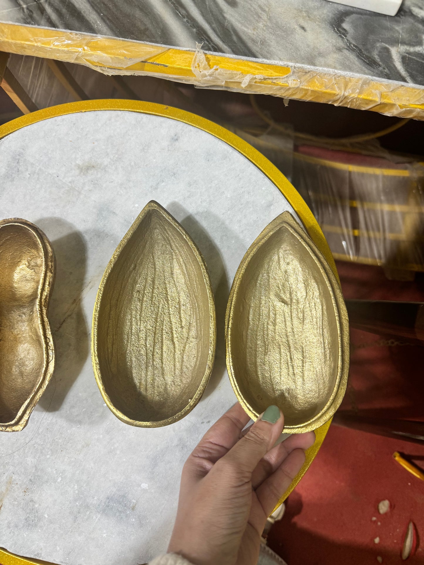 Luxe Gold Decorative Multipurpose Almond Shape Trinket Tray