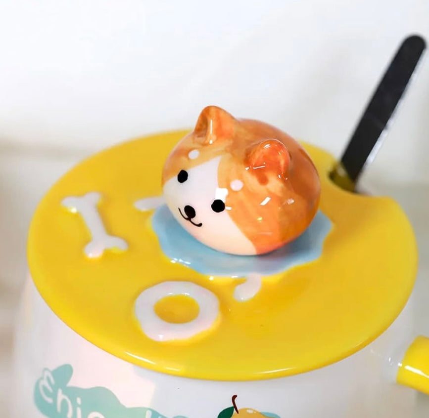 Cute Kitty Mug with Lid & Stirrer