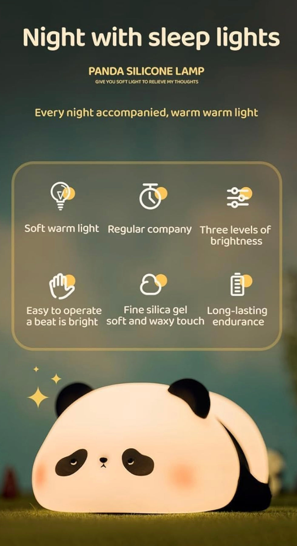 Adorable Squishy Panda Silicon LED Night Light - Rechargeable