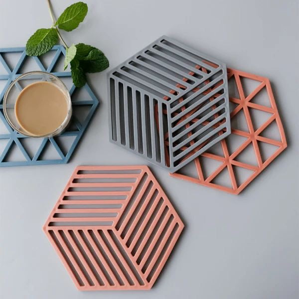 Diamond Stripe Hexagonal Geometric Heat Resistant Silicon Coasters