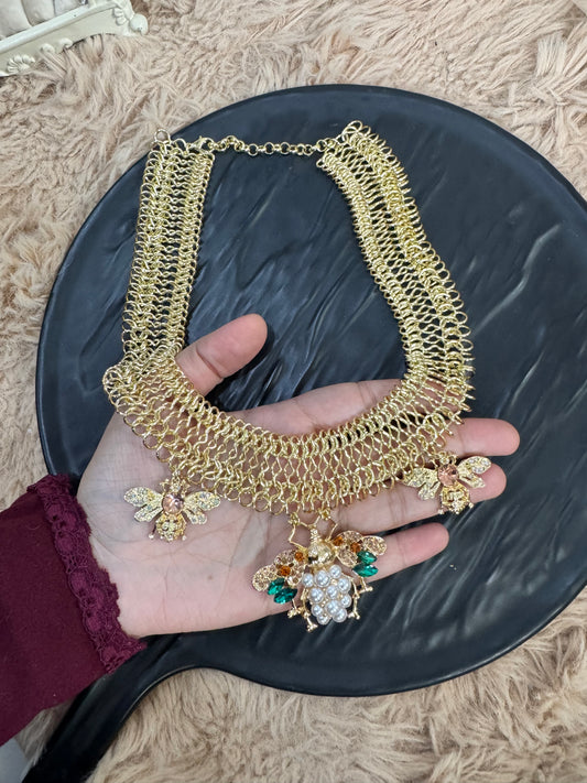 Exclusive Gold Plated Bee Embellishment Statement Necklace