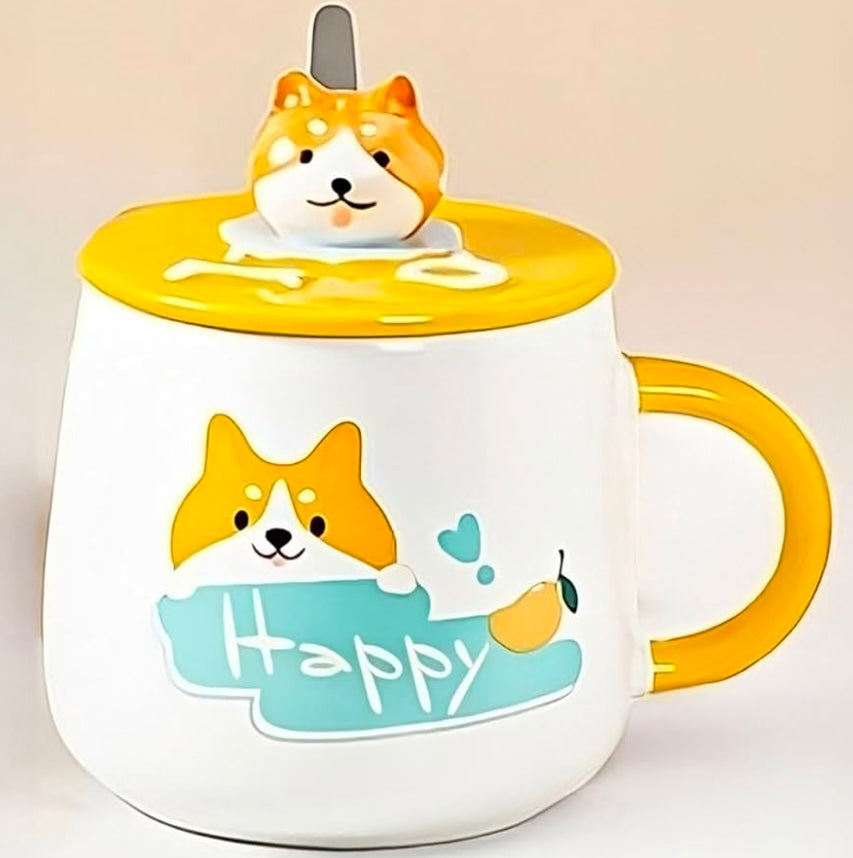 Cute Kitty Mug with Lid & Stirrer