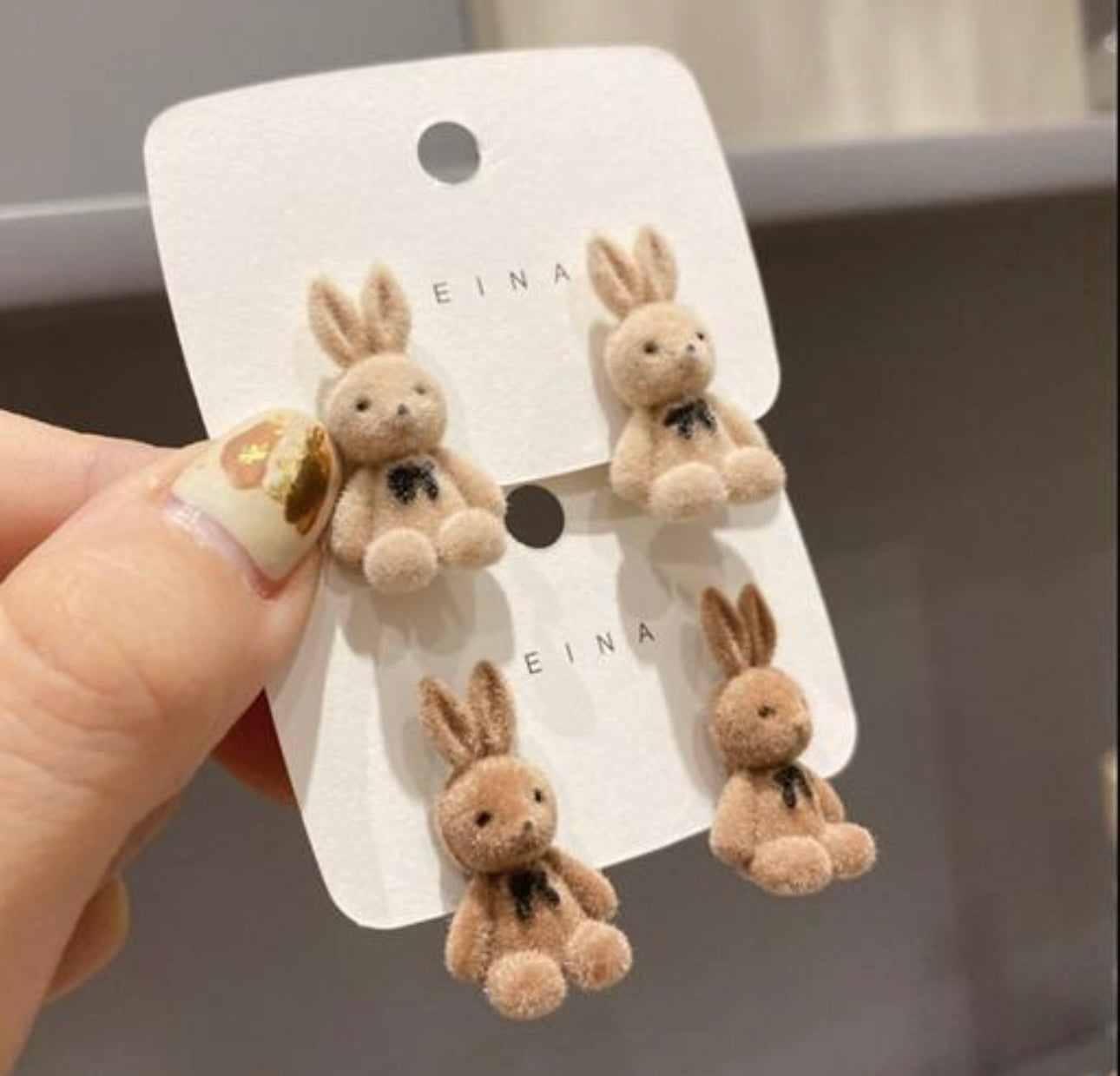 Cute Mini Bear & Bunny Plush Earrings - 2 Pairs