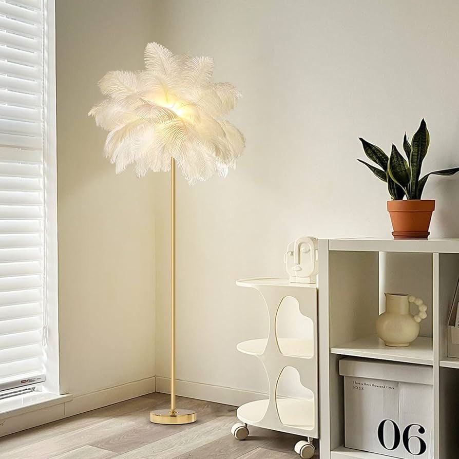 Decorative Ostrich Feather Floor Lamp with Straight Stand