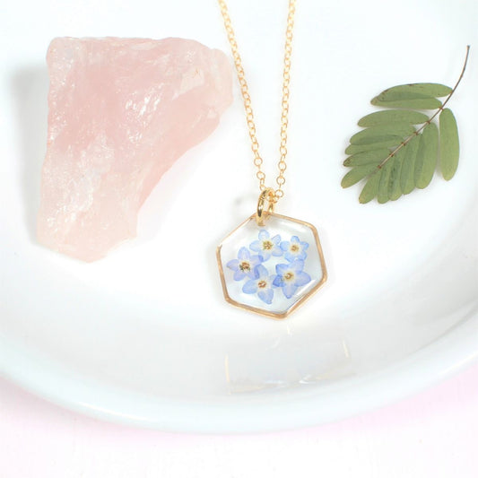 Pendant with Real Forget-Me-Not Pressed Flowers