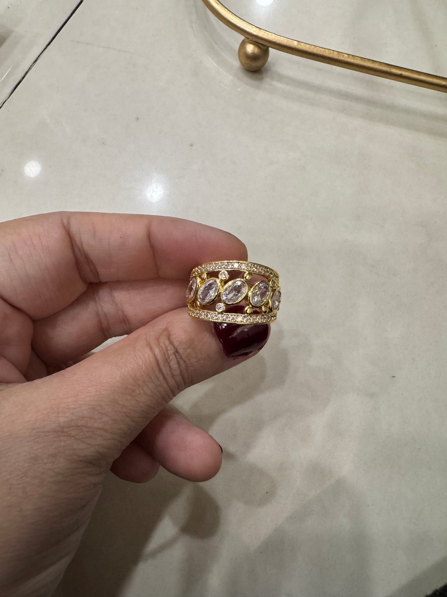 Elegant Gold Plated Zircon Statement Ring