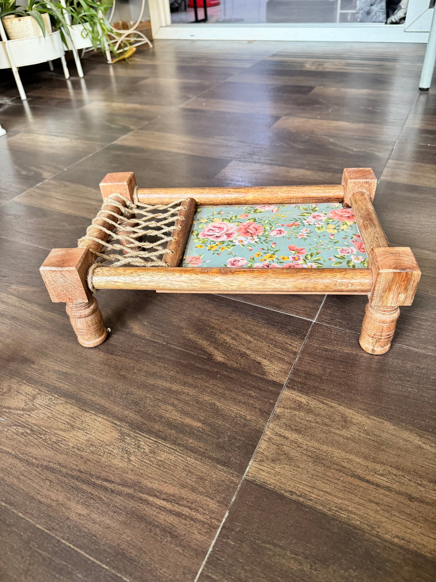 Exquisite Floral Print Wooden Khatiya/Cot Tray