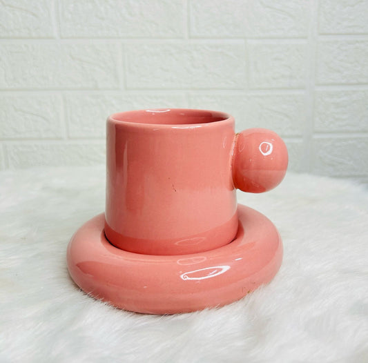 Chunky Ball Handle Mug & Saucer Set