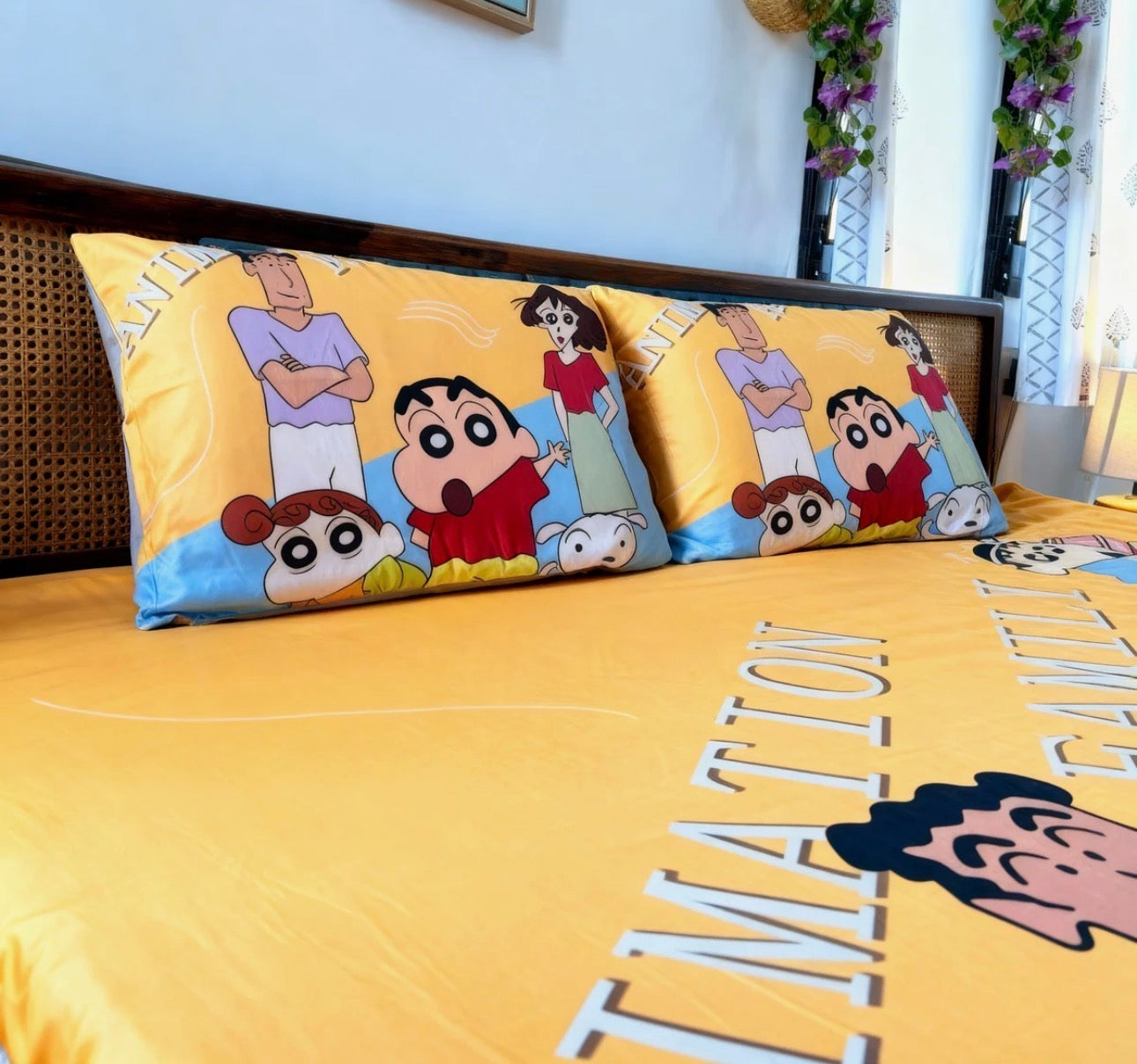 Cute Shinchan Design Elasticated King Size Non-Slip Bedsheet