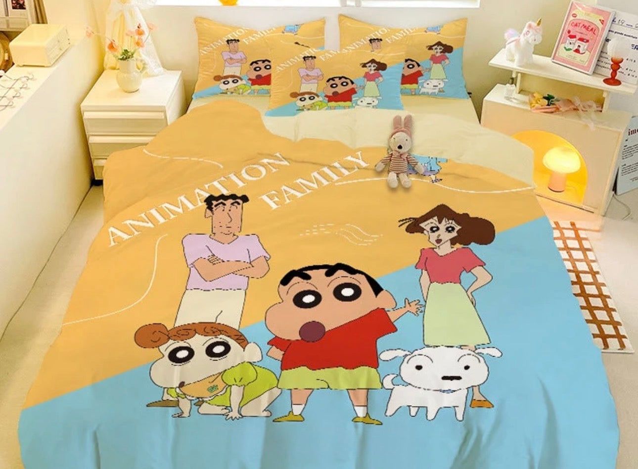 Cute Shinchan Design Elasticated King Size Non-Slip Bedsheet