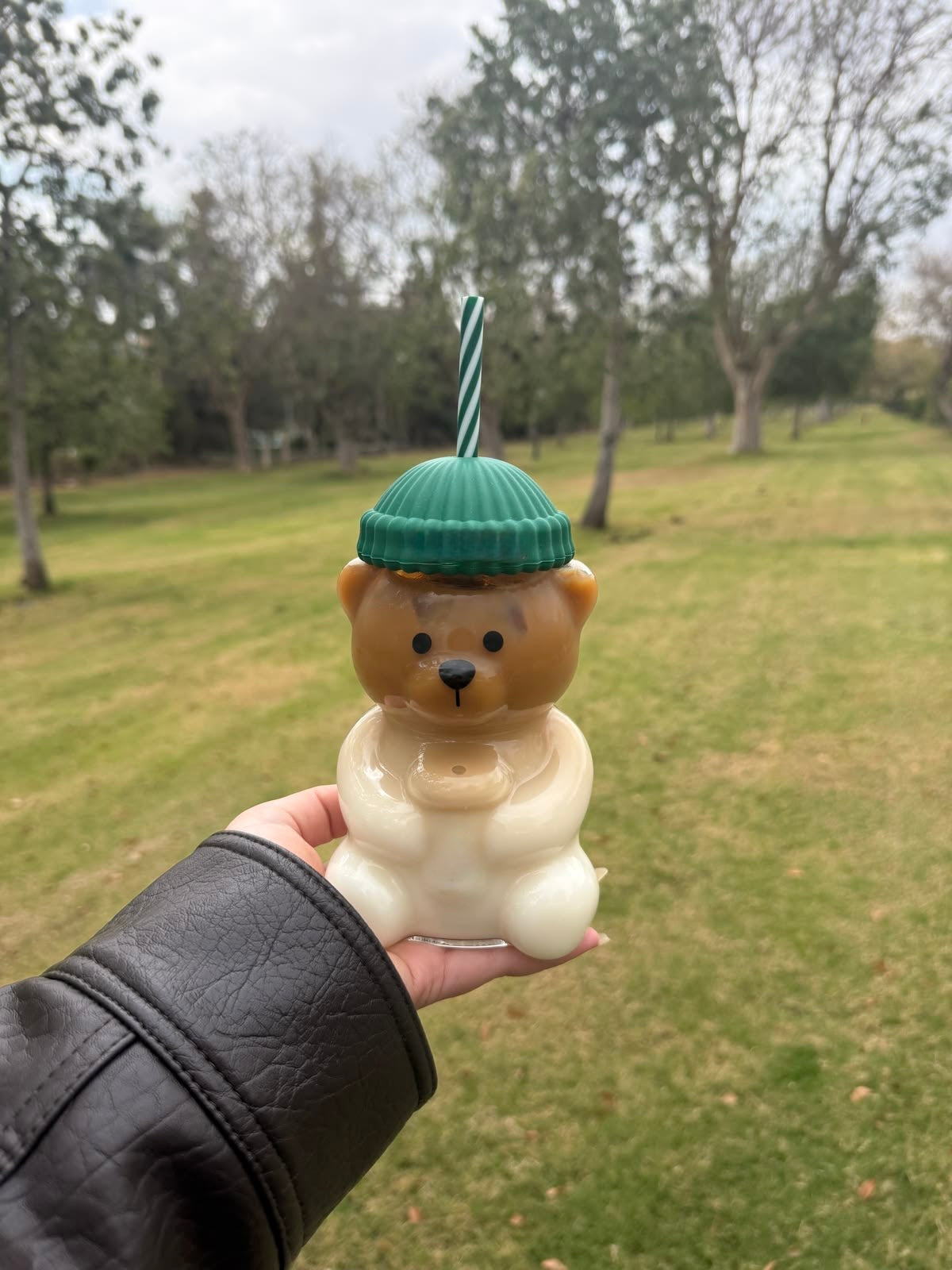 Cute Teddy Glass Tumbler with Straw & Lid