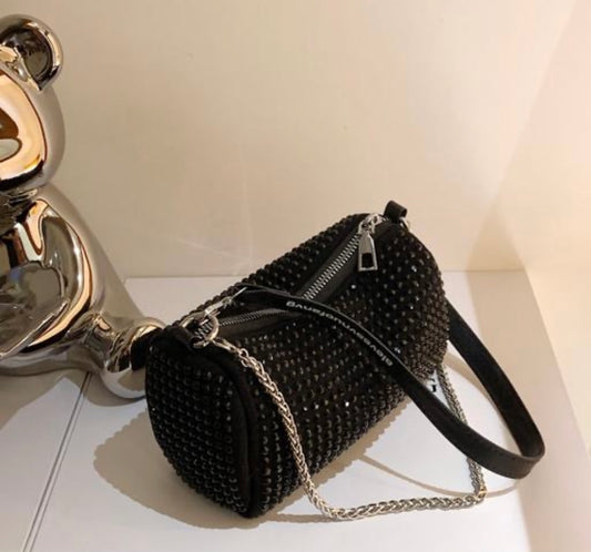 Elegant Black Studded Rhinestone Detail Hobo Bag