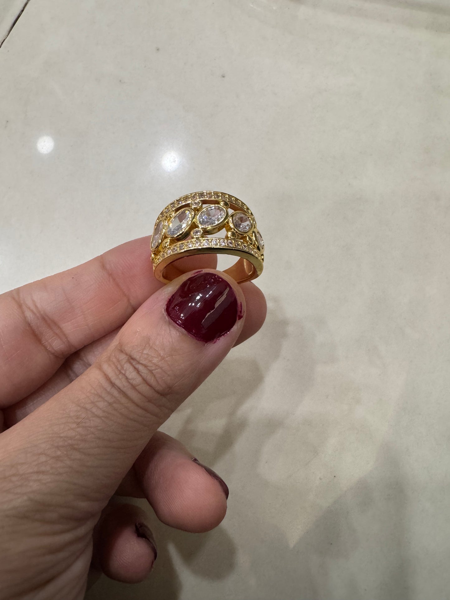 Elegant Gold Plated Zircon Statement Ring