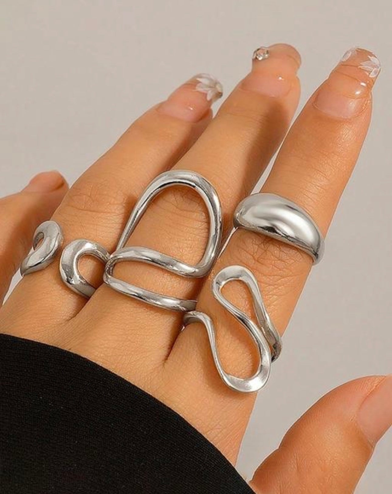 Set of 4 Chic Geometric Irregular Adjustable Rings