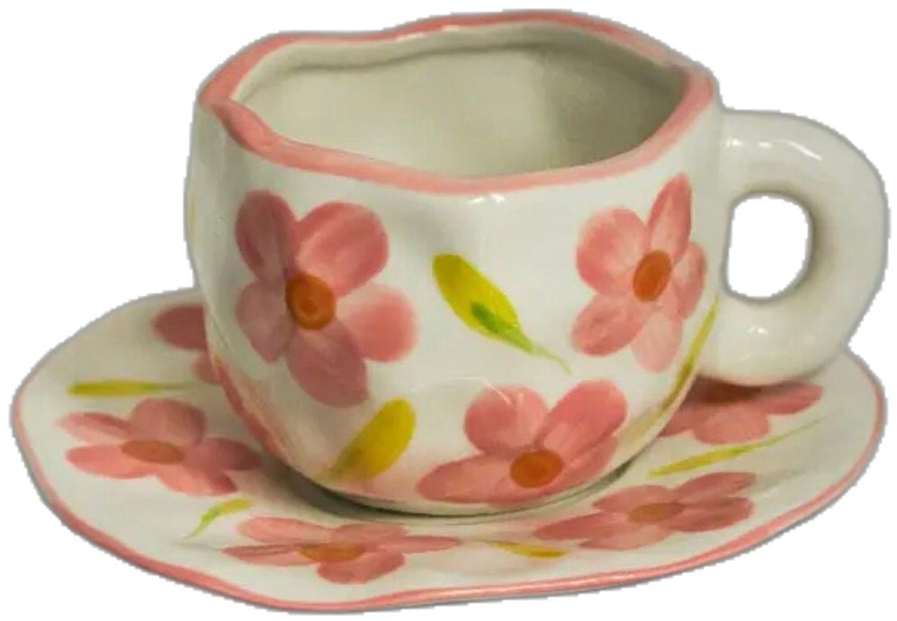 White & Pink Flowers Mug & Saucer Set