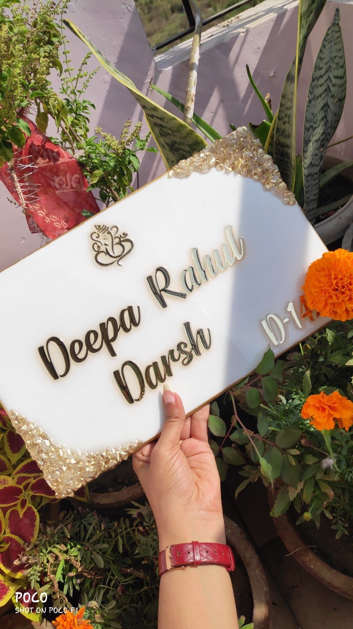 Elegant White & Gold Customised Nameplate