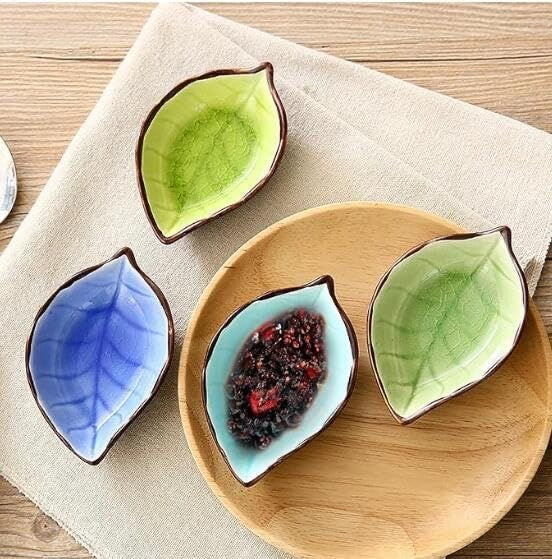 Ceramic Leaf Shaped Small Dip/Chutney Bowls - Set of 3