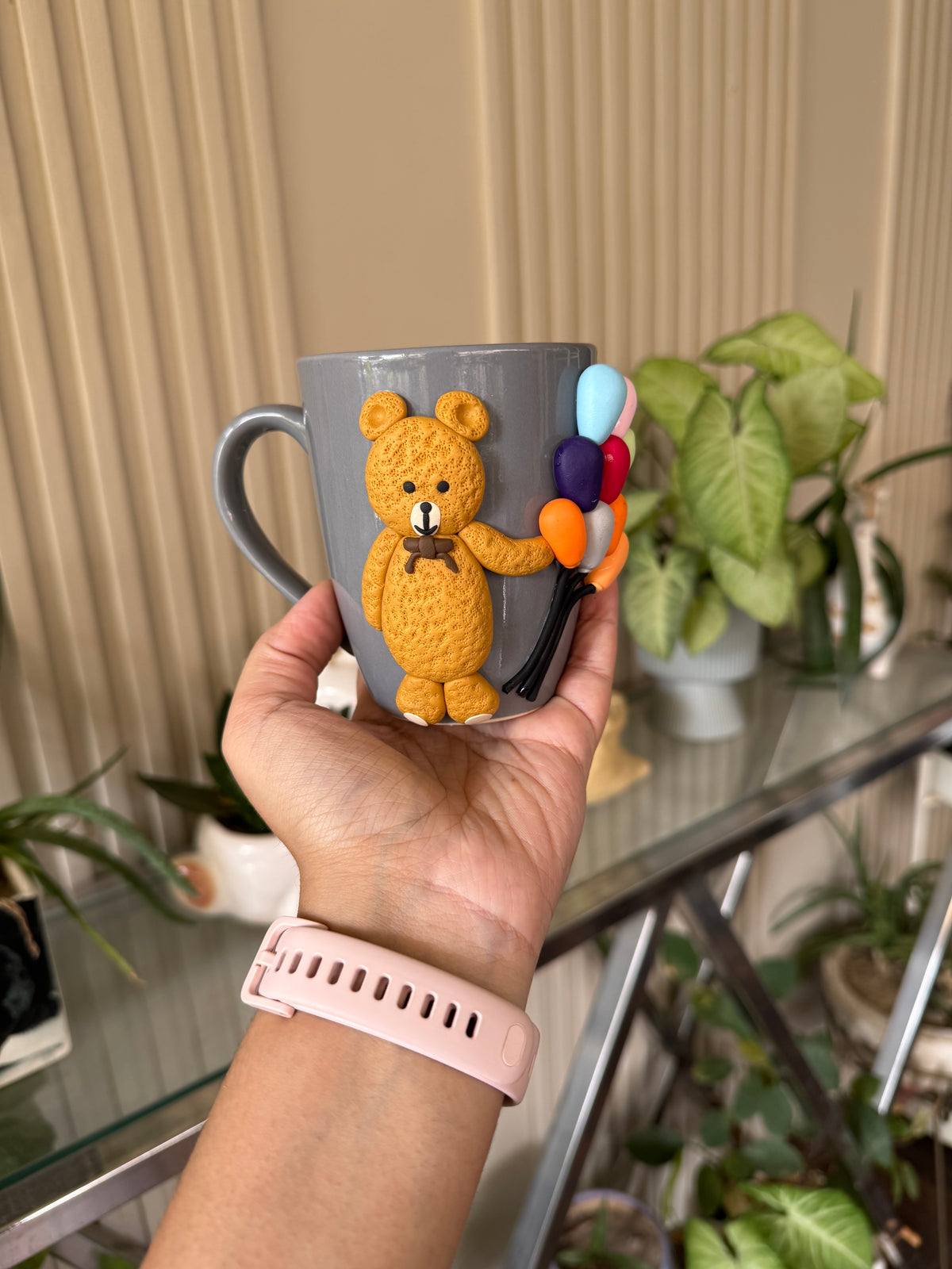 Cute Teddy with Balloons Handmade Ceramic Mug (250 ml)