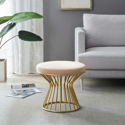 Modern Round Ottoman with Metal Base