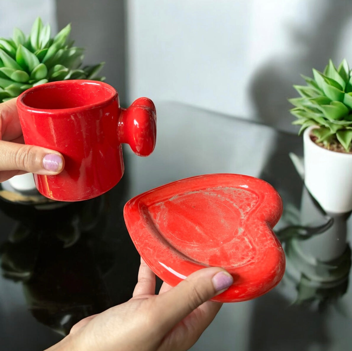 Latest 3D Heart Handle Mug & Heart Saucer