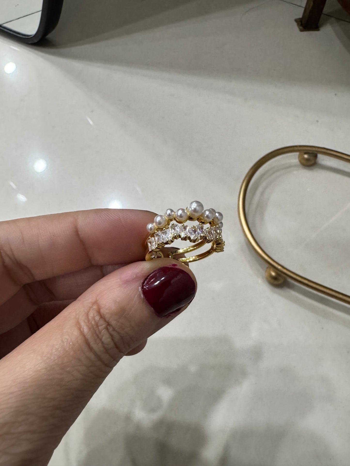 Elegant Gold Double Layered Pearl Minimalist Ring