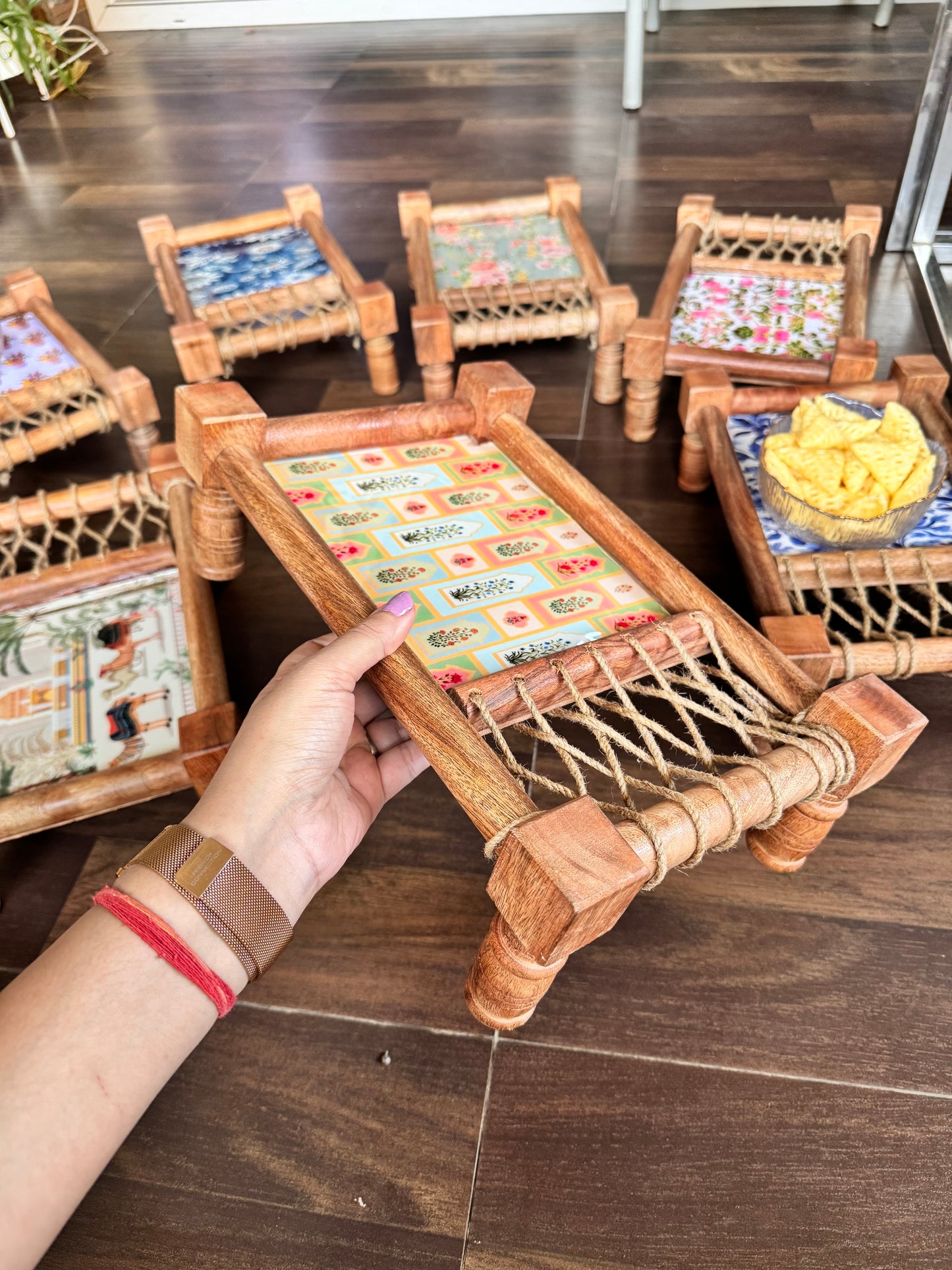 Traditional Bagh Print Wooden Khatiya/Cot Tray