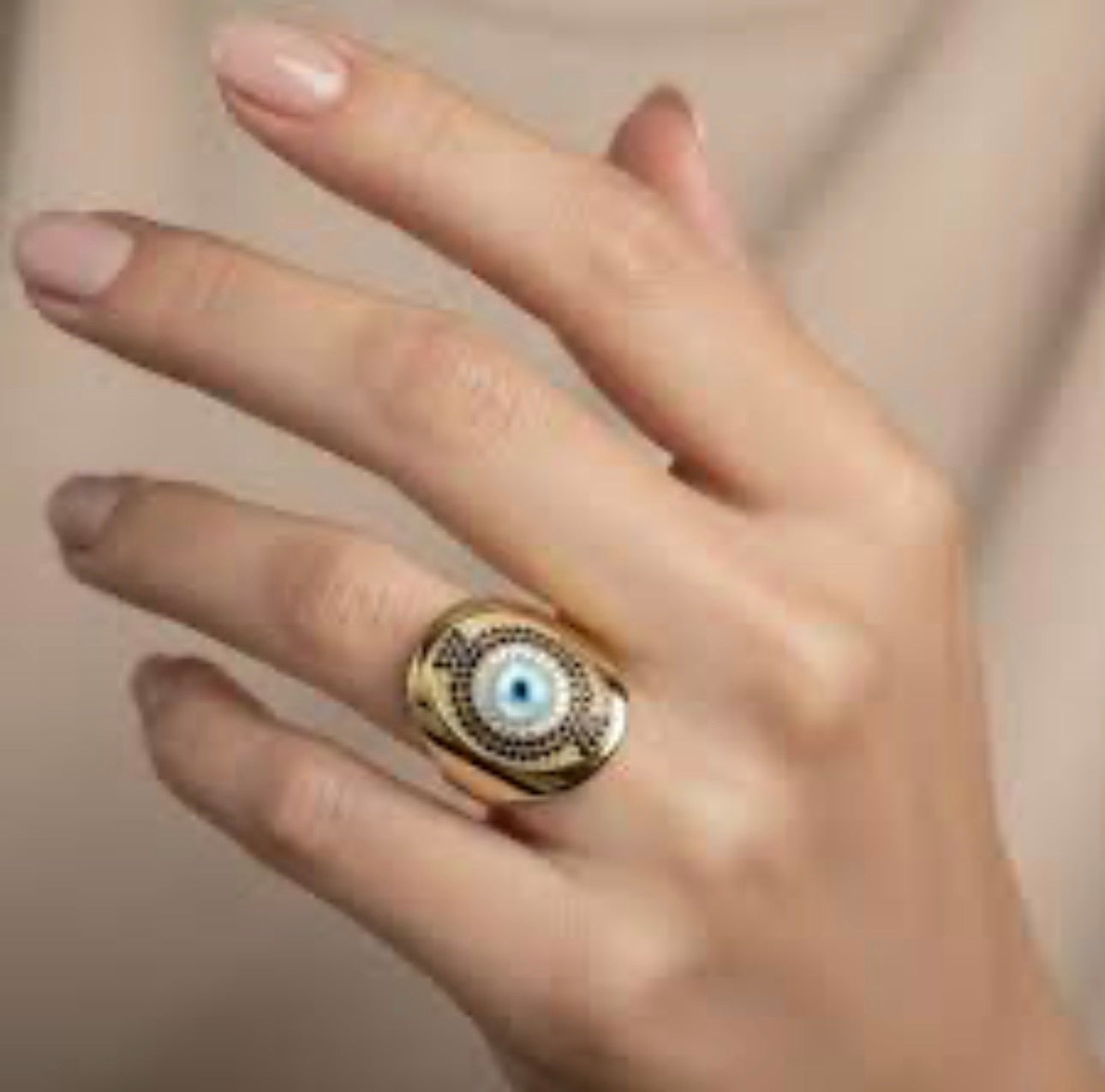 Gold Plated Metal Rhinestones Evil Eye Ring