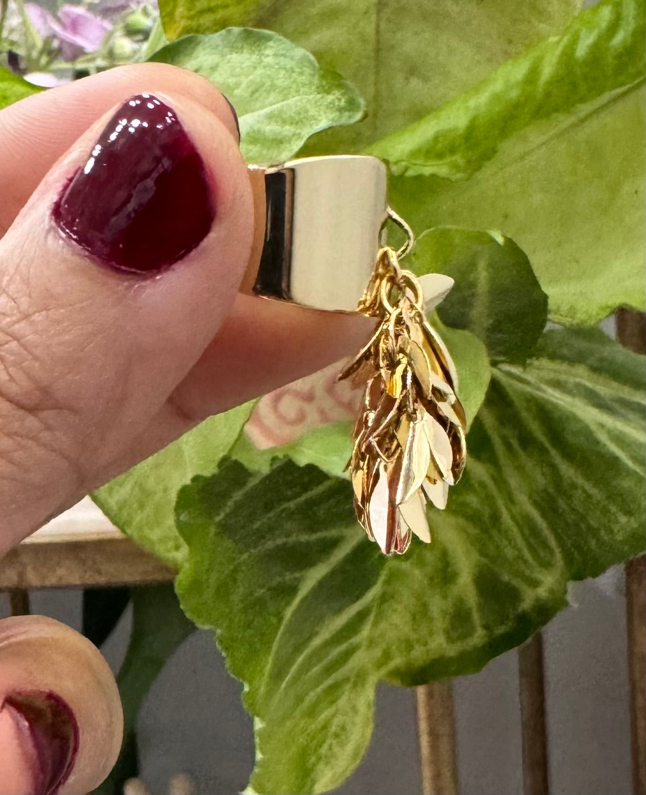 Statement Gold Drop Down Hanging Leaf Ring