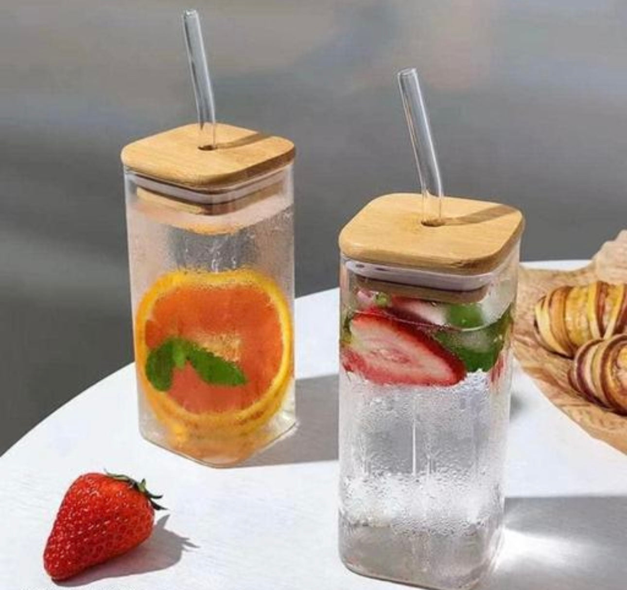 Glass Tumbler with Bamboo Lid & Straw