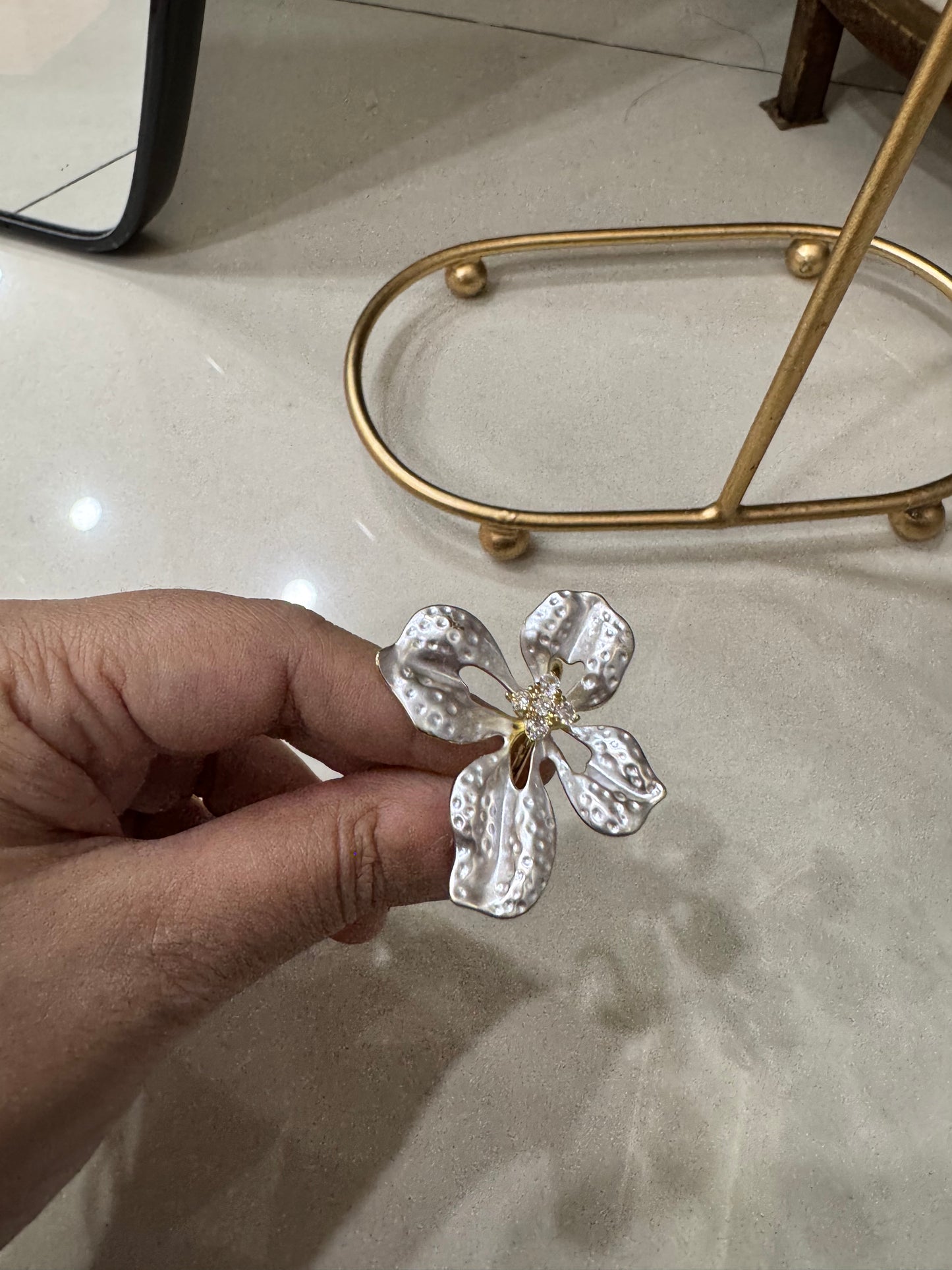 Elegant Silver Plated Flower Ring (Adjustable)
