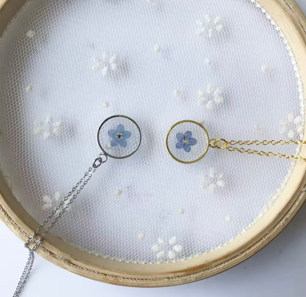 Petite Pendant with Real Forget-Me-Not Flower