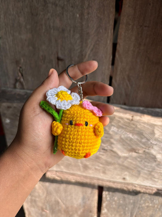 Adorable Yellow Duck Crochet Keychain