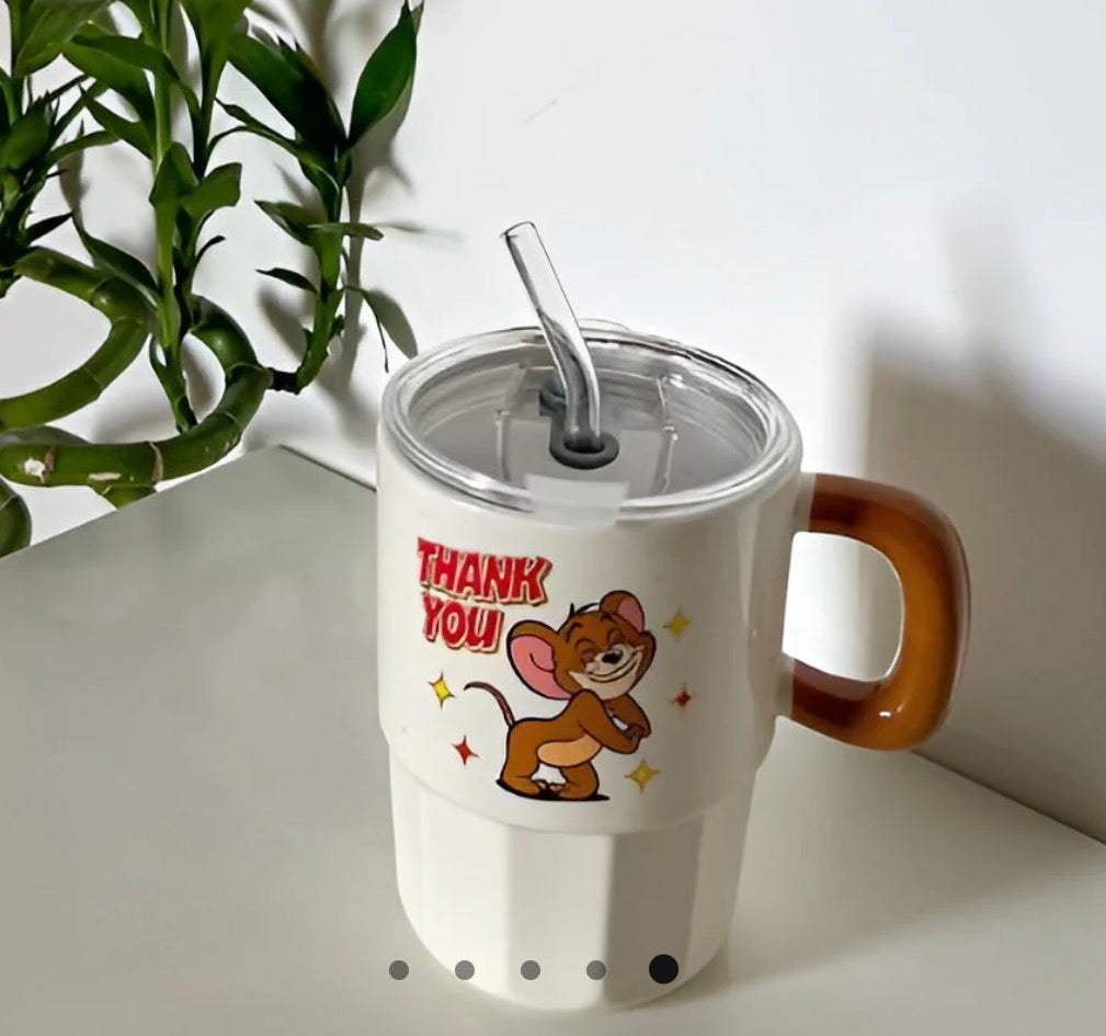 Tom & Jerry Chunky Mug with Lid & Straw
